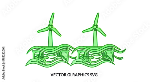 Renewable Energy: Offshore Wind Turbines Generating Power in Ocean Waves