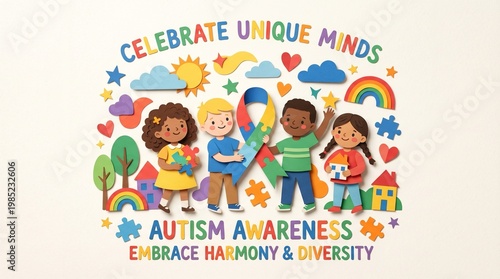 Playful paper cut illustration for autism awareness and inclusion