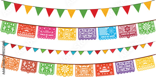 Cinco de Mayo Papel Picado Garland Banner Vector Set