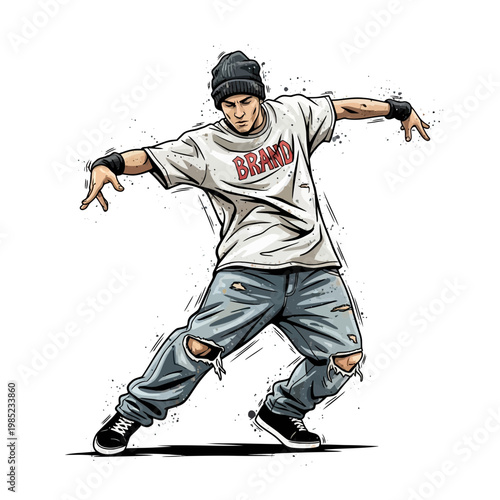 Breakdancer in action, hip hop dancer, urban style, dynamic pose