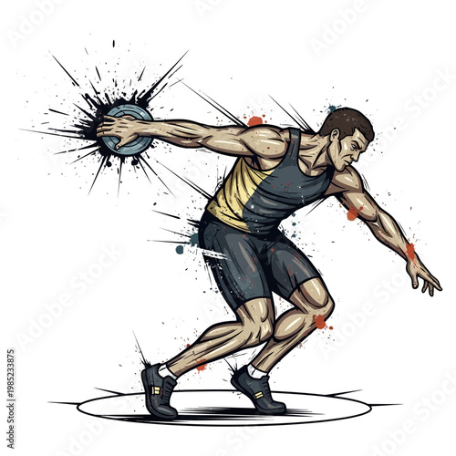 Discus Thrower Athlete Action Illustration