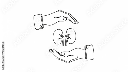 World Kidney Day Hands cradling a kidney, symbolizing organ donation, health, and medical care, representing hope and life-saving assistance