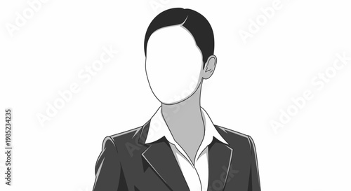 Professional business woman illustration with a blank face, symbolizing anonymity or a placeholder for identity in the corporate world