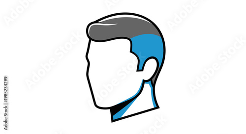 Stylized illustration of a modern man's head in profile, showcasing a trendy haircut with a clean fade and contemporary styling for men's fashion and barber services
