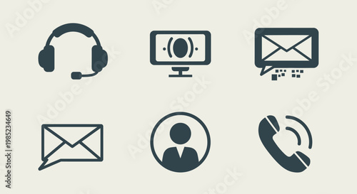 Modern flat vector icon set representing various methods of customer communication, online support, and business contact services, ideal for web and app design interfaces