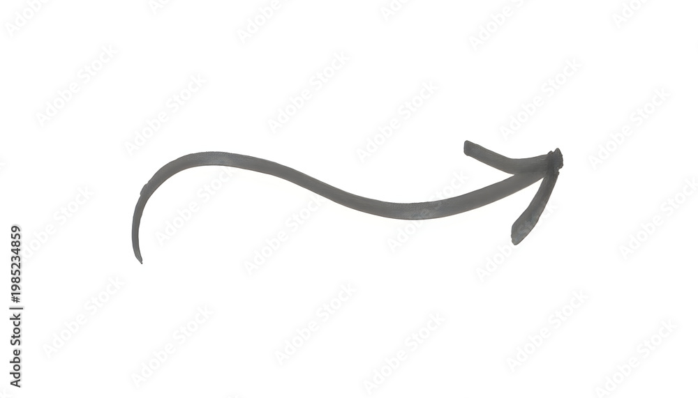 Fototapeta premium Curved grey arrow pointing to the right on a white background, representing direction or a path