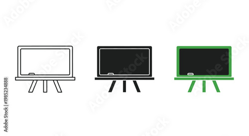 Clean vector graphic design showing three different styles of school chalkboards including line art silhouette and colored versions for your educational presentation or academic website usage