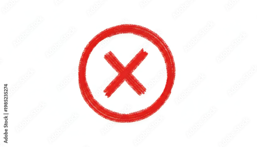 Obraz premium A simple red cross mark inside a red circle, representing a negation or rejection symbol