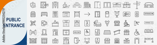 Public Entrance and Building Access Line Icon Set for Facility