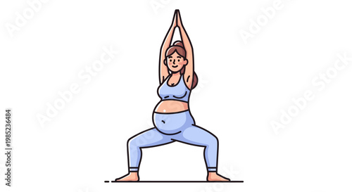 Happy Pregnant Woman Practicing Prenatal Yoga for Health and Well-being During Pregnancy Period, Standing in Goddess Pose Exercise for Expectant Mothers