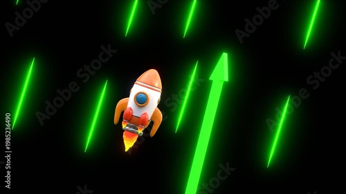 3D Upward Direction Growth Arrow with Rocket | Alpha Channel