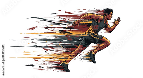 Athlete Running Fast, Dynamic Motion Blur Effect, Sprinting Silhouette