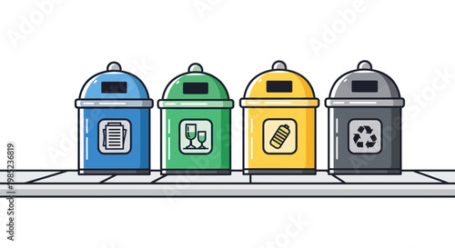 Colorful recycling bins for waste sorting, illustration on white background