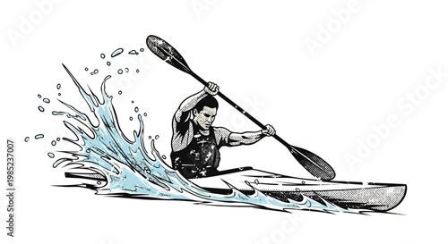 Kayaker Paddling Through Water Splash