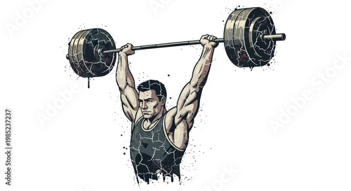 Strong man lifting heavy barbell, weightlifting, fitness, muscular body, isolated on white