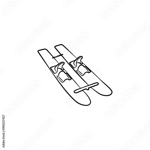 Pair of water skis line art illustration