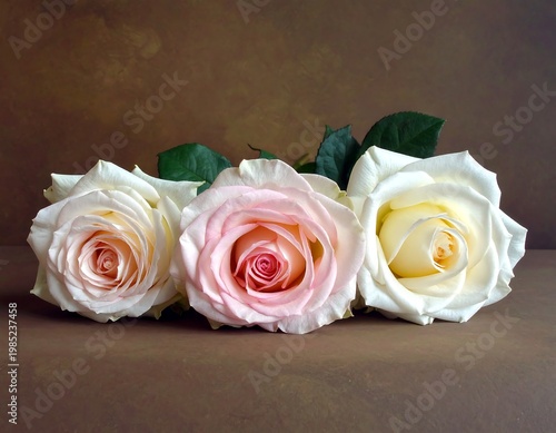 A serene arrangement of three roses in soft hues