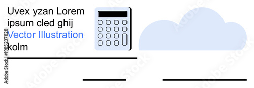 Financial tools, cloud storage, data management, digital computing, backup systems, online resources. A calculator next to a cloud shape and placeholder text. Financial tools and cloud storage