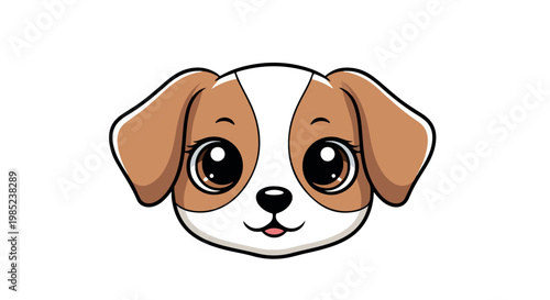 Cartoon illustration of a cute dog's face with big eyes and floppy ears on a white background.