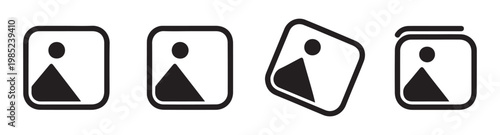 Graphic user interface icons for image placeholder featuring black line frames with landscape mountain shape.