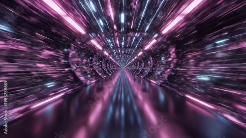 Vibrant Neon Warp Tunnel With Reflections and Symmetric Light Trails