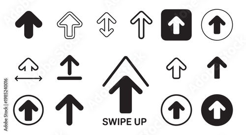 Swipe up arrow icons collection for social media stories and mobile application user interface navigation.