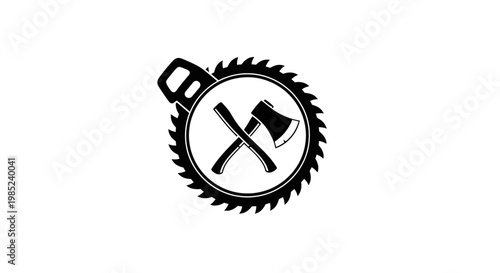 Woodworking Tools Icon: Saw and Axe Crossed on White Background