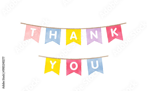 Watercolor bunting flags with thank you text vector