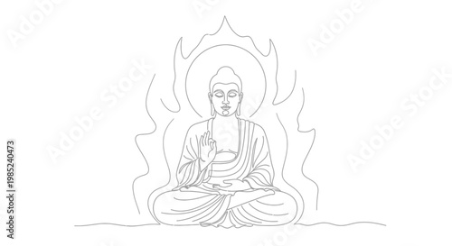 Meditating Buddha Outline Drawing, Enlightenment, Serenity, Spiritual