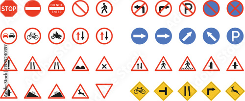 Traffic Road Signs Collection: Regulatory, Warning, Mandatory Symbols