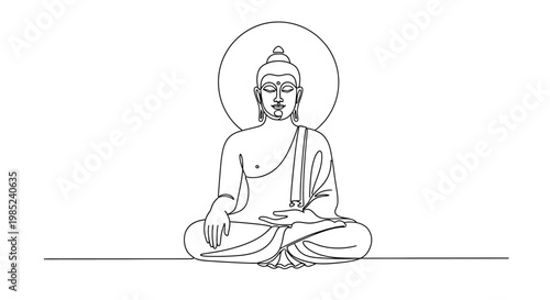 Meditating Buddha Line Art: Serene Enlightenment, Spiritual Balance, Inner Peace