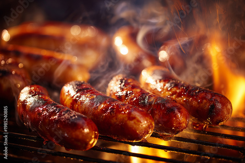 Fumegante churrasco de linguiça toscana, assada na churrasqueira a brasa.	
