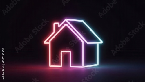Vibrant Neon House Outline Glowing in Dark Space Home Real Estate Concept Design