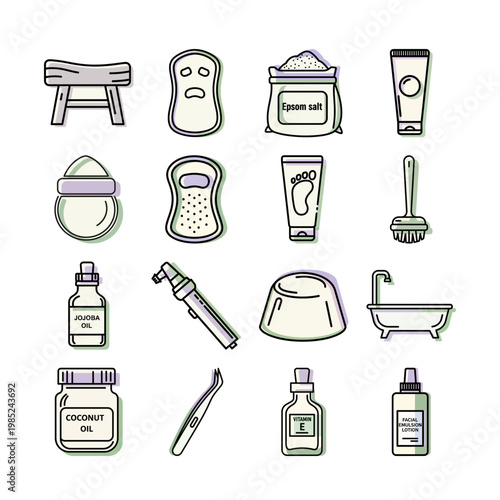 Skincare Outline Icon Set or Beauty Routine Vector Illustration