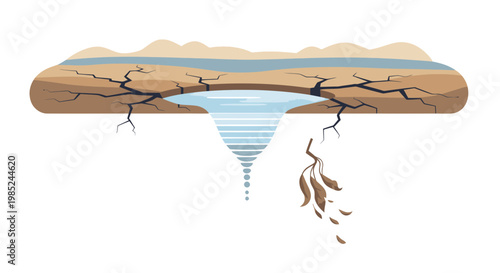 Drought and Water Scarcity: Cracked Earth, Drying Landscape, Water Drain