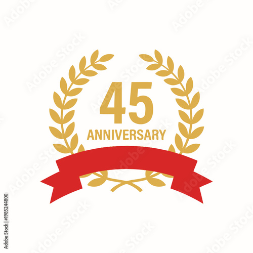 Forty fifth anniversary golden laurel emblem with a red ribbon