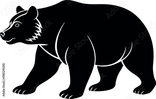 Black bear walking to the left side with white outlines  animal illustration