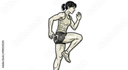 Woman doing high knees exercise, fitness illustration