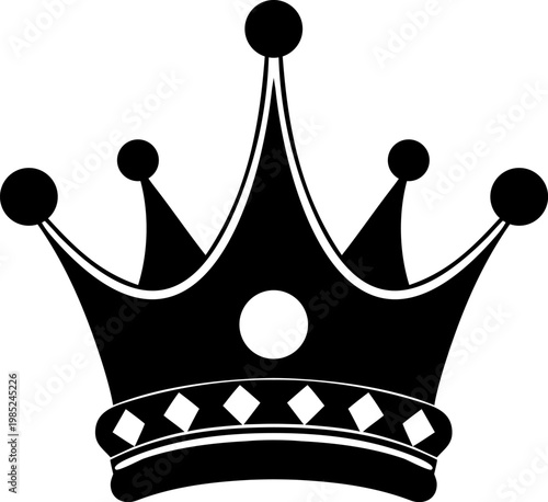 Black silhouette crown icon with white details royalty symbol