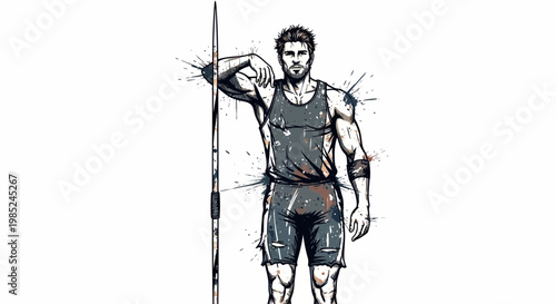 Athlete holding javelin, athletic pose, dynamic illustration