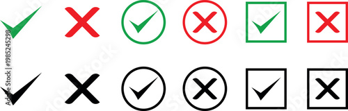 Check marks and crosses icons in various colors and shapes