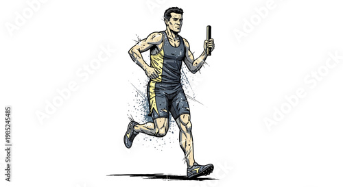 Athlete running with baton, dynamic illustration, white background