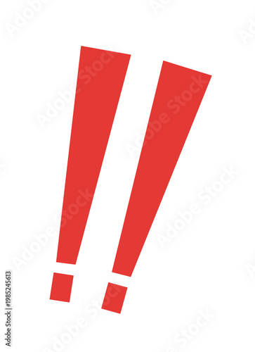 Double Red Exclamation Marks, Dynamic Tilted Icons, Transparent Background, Bold Typographic Symbol Set 赤いダブルビックリマーク、斜め・動きのある警告タイポグラフィアイコン、透過背景