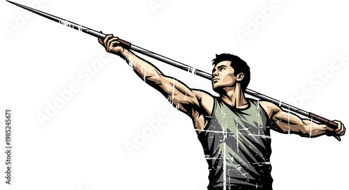 Athlete throwing javelin, dynamic pose, sports illustration