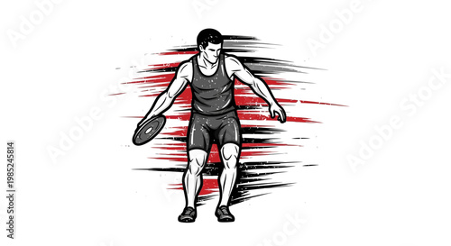 Discus thrower athlete preparing to throw, dynamic action illustration