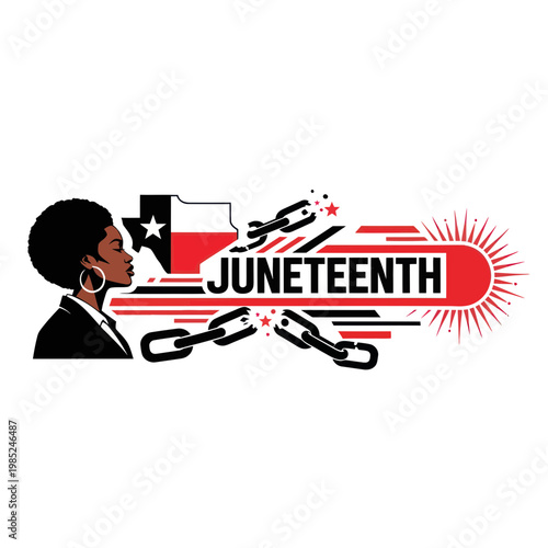 Juneteenth Celebration Texas: Woman, Broken Chains, Freedom, Independence Day