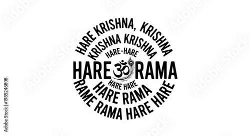 Heart shaped collage of sacred Hare Krishna mantra words forming a devotional typography art symbol