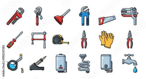 Collection of various plumbing tools.