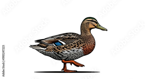 Mallard Duck Walking Profile View.