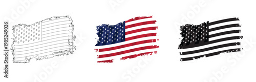 Flags and national emblems Flat grunge american flag. American USA flag grunge handwriting paint vector. There are true colors of the flag, vector illustration.